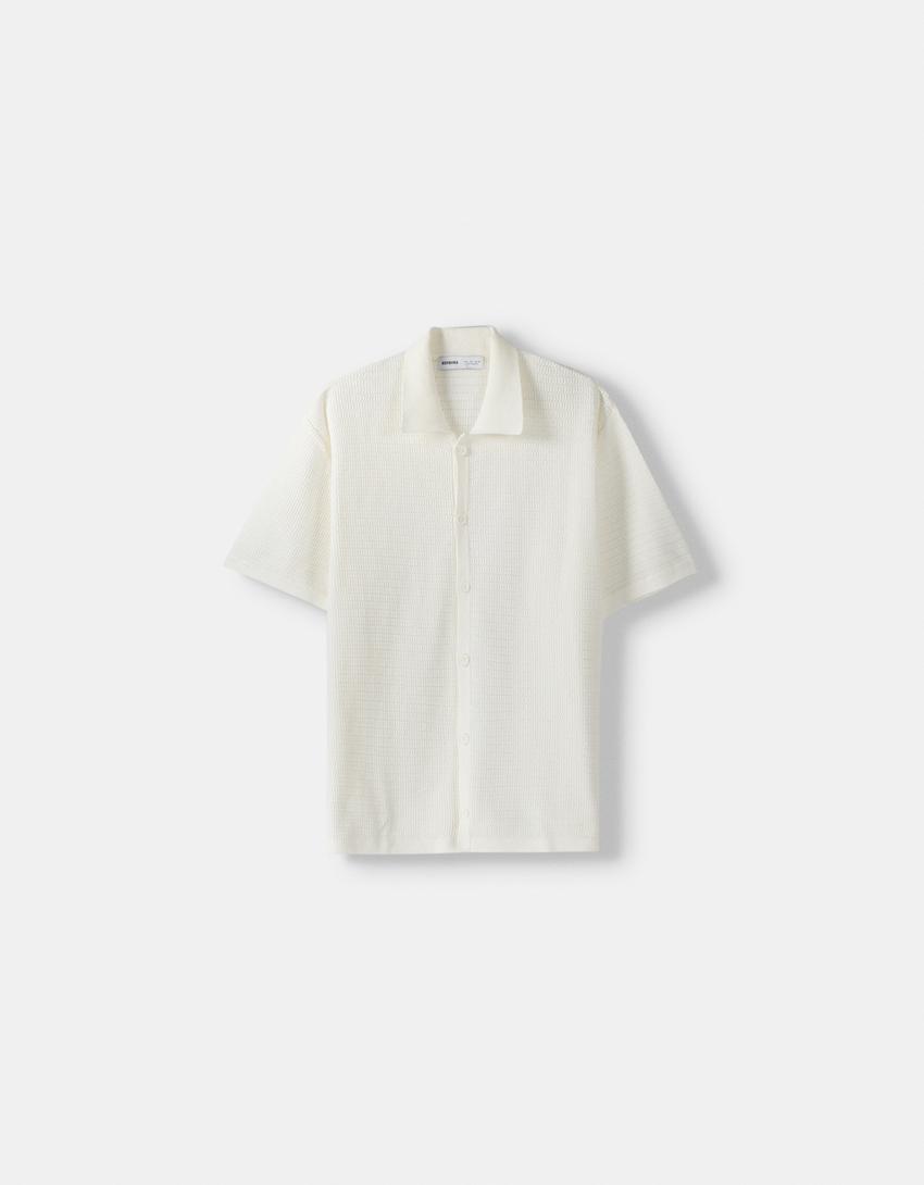 Chemise manches courtes ajourée-Blanc-4