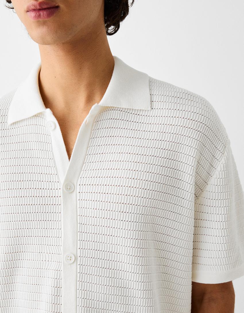 Chemise manches courtes ajourée-Blanc-5