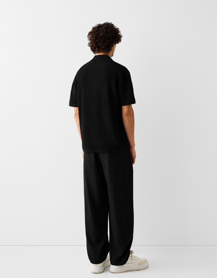 Chemise manches courtes ajourée-Noir-1
