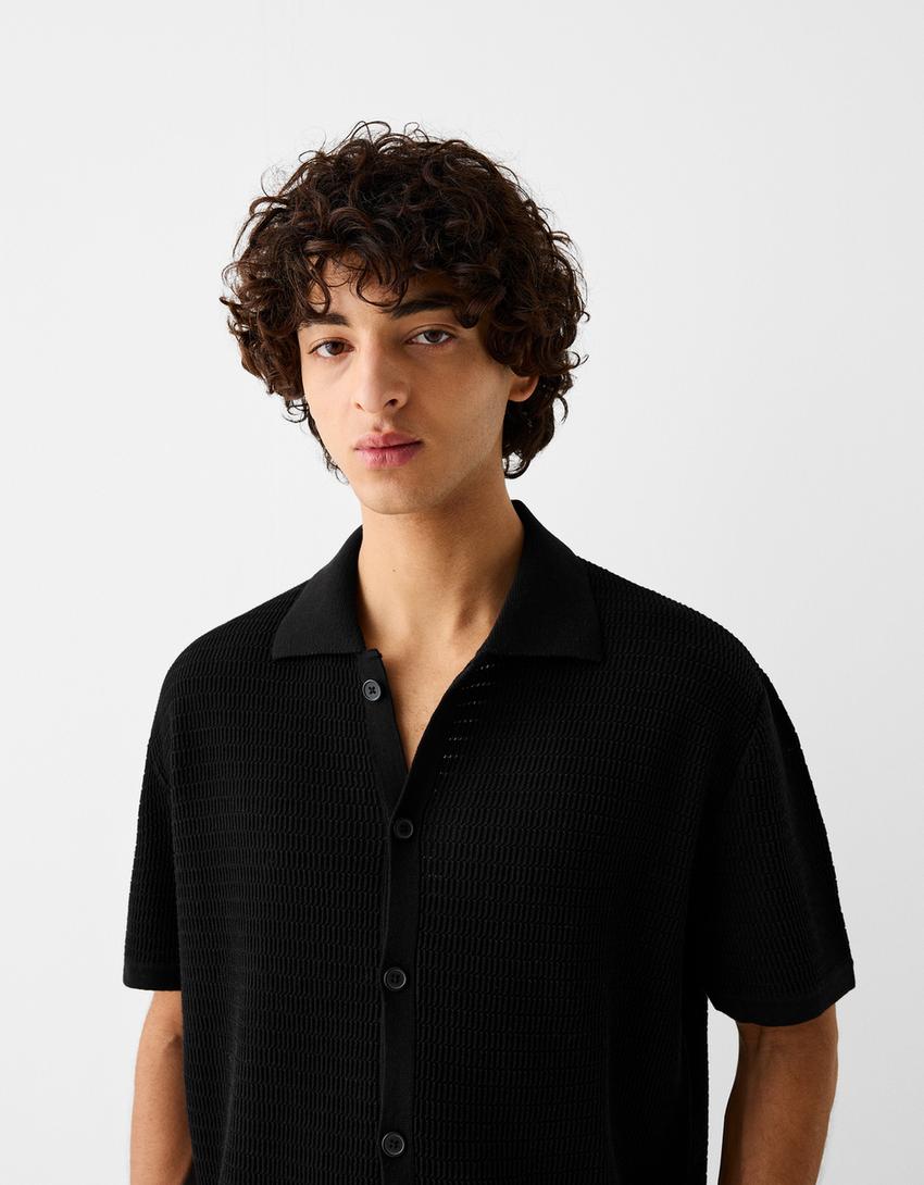 Chemise manches courtes ajourée-Noir-2