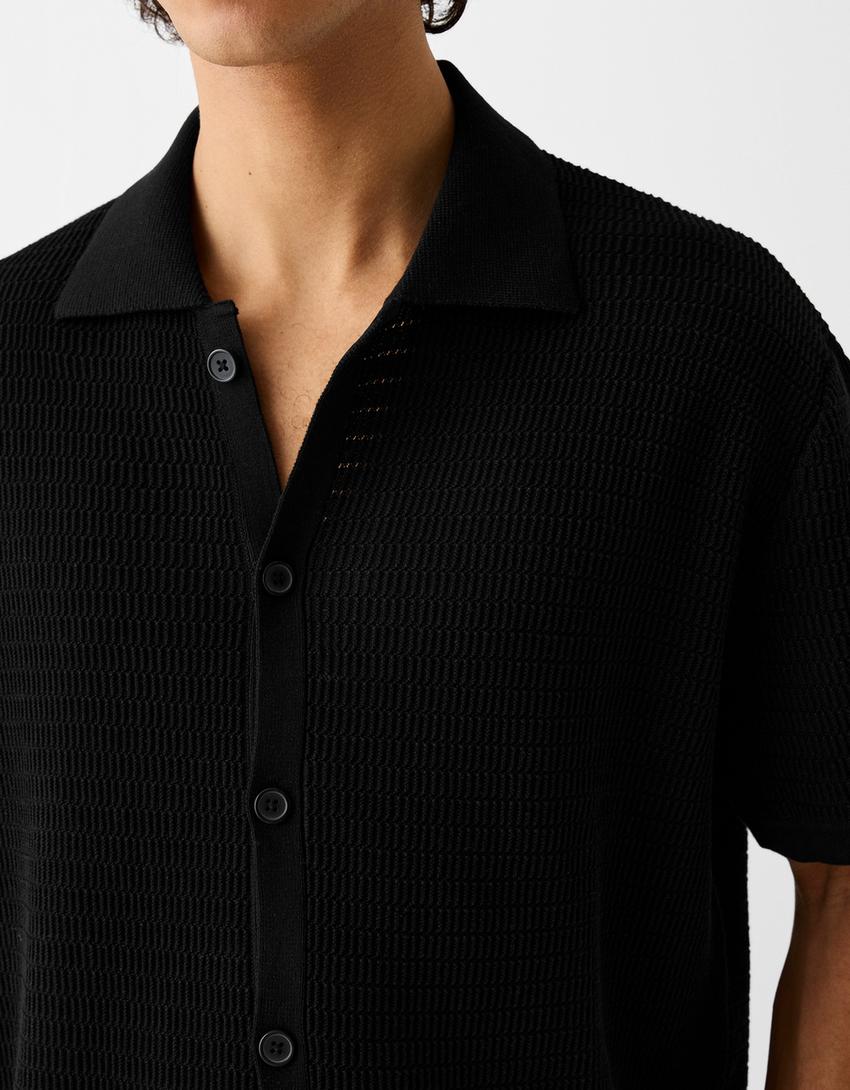 Chemise manches courtes ajourée-Noir-5