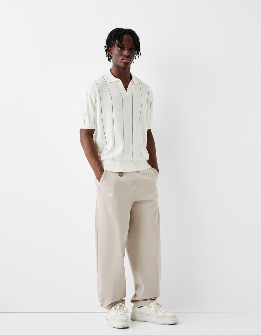 قميص بولو بأكمام قصيرة وملمس بارز-أبيض-3