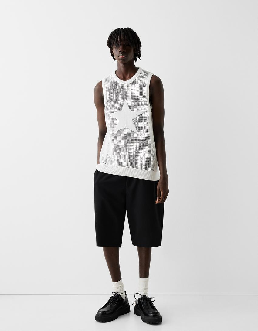 T-shirt bretelles jacquard étoile-Blanc-3