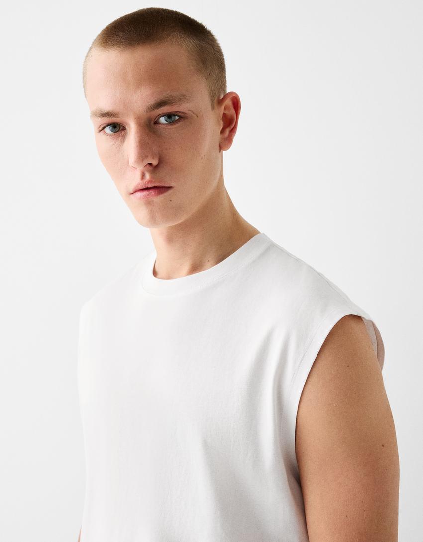 T-shirt sem mangas estampado worker-Branco-2