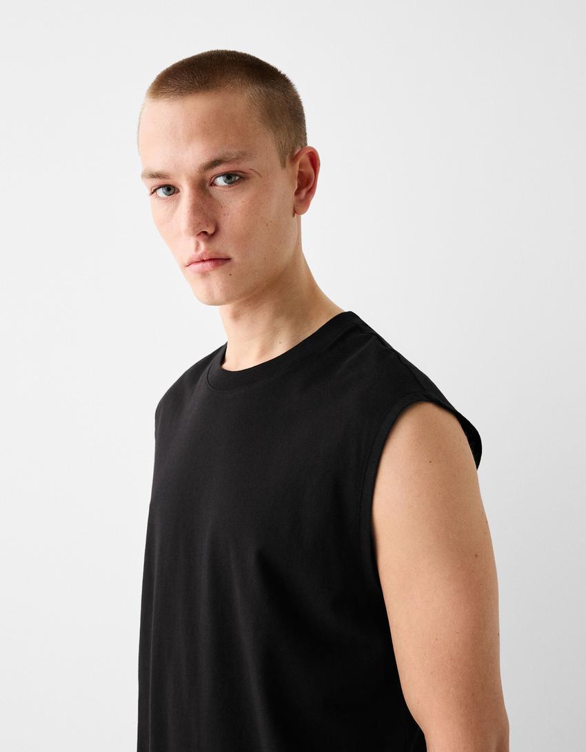 Mouwloos T-shirt in workerstijl fit-Zwart-2