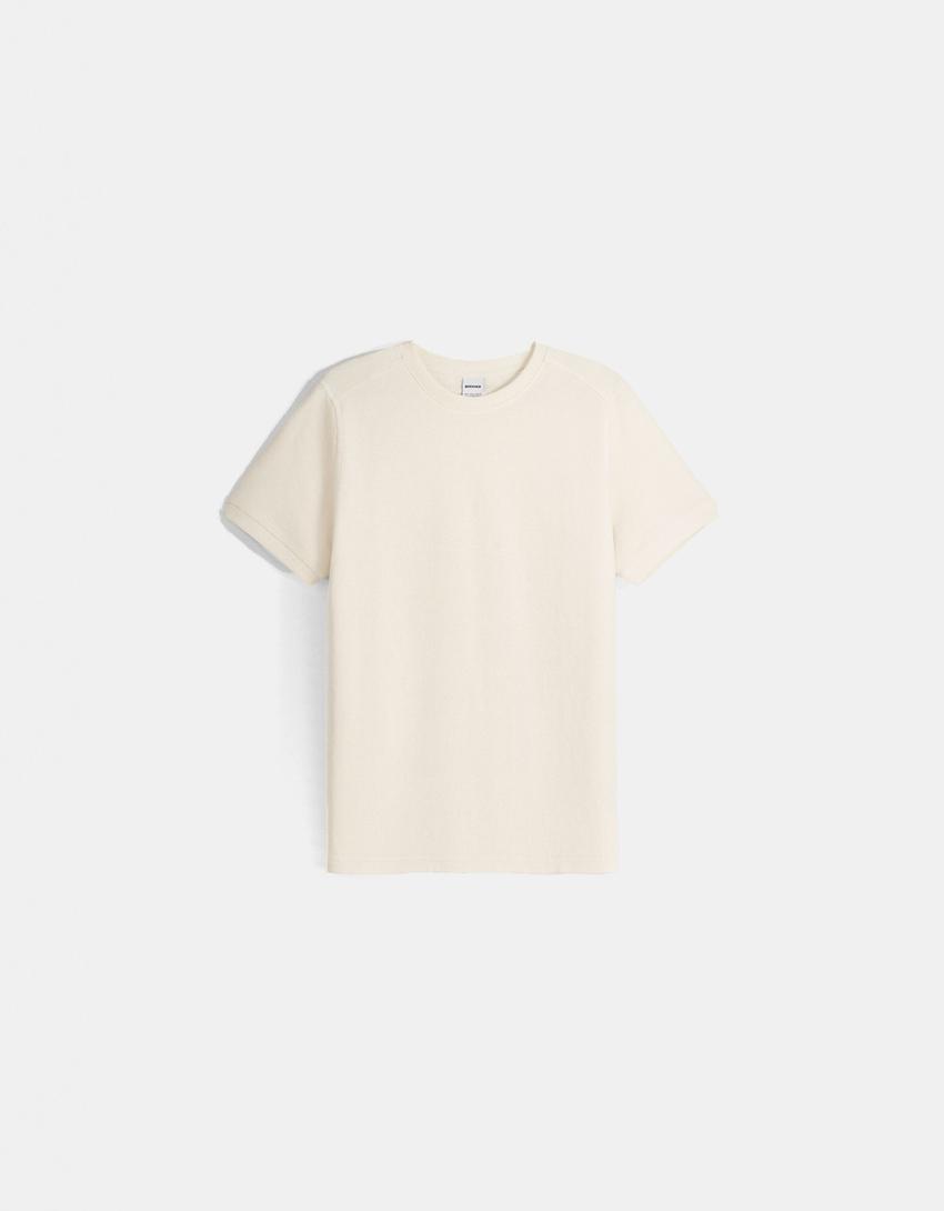 T-shirt met korte mouwen en structuur-Gebroken Wit-0