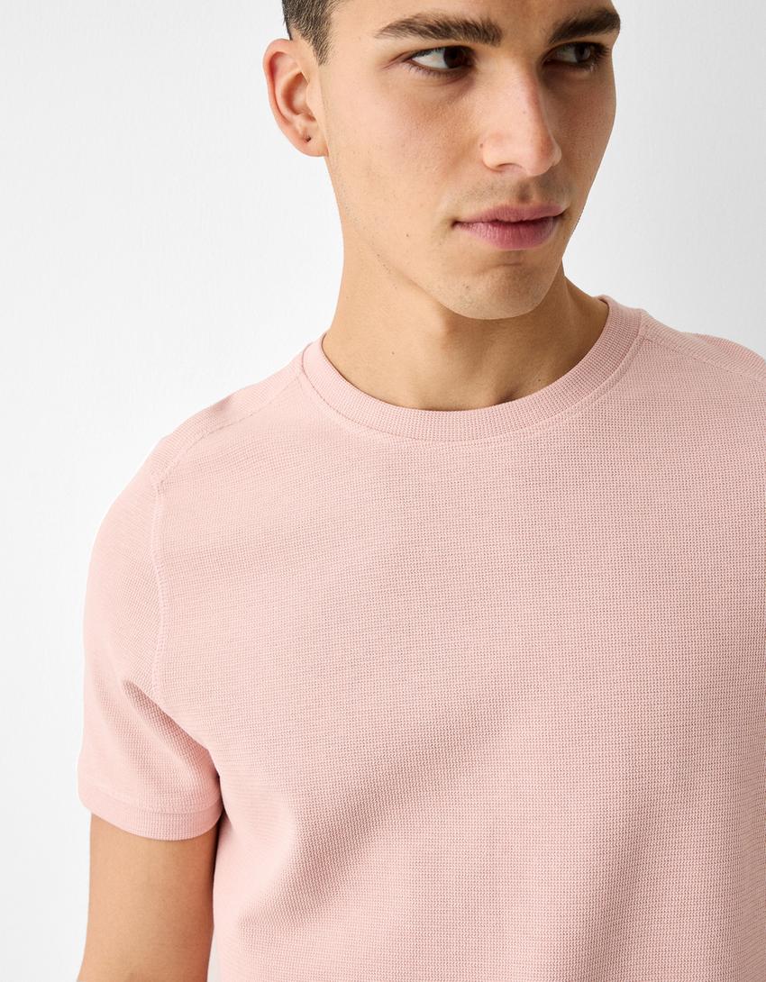 T-shirt manga curta textura-Rosa-5