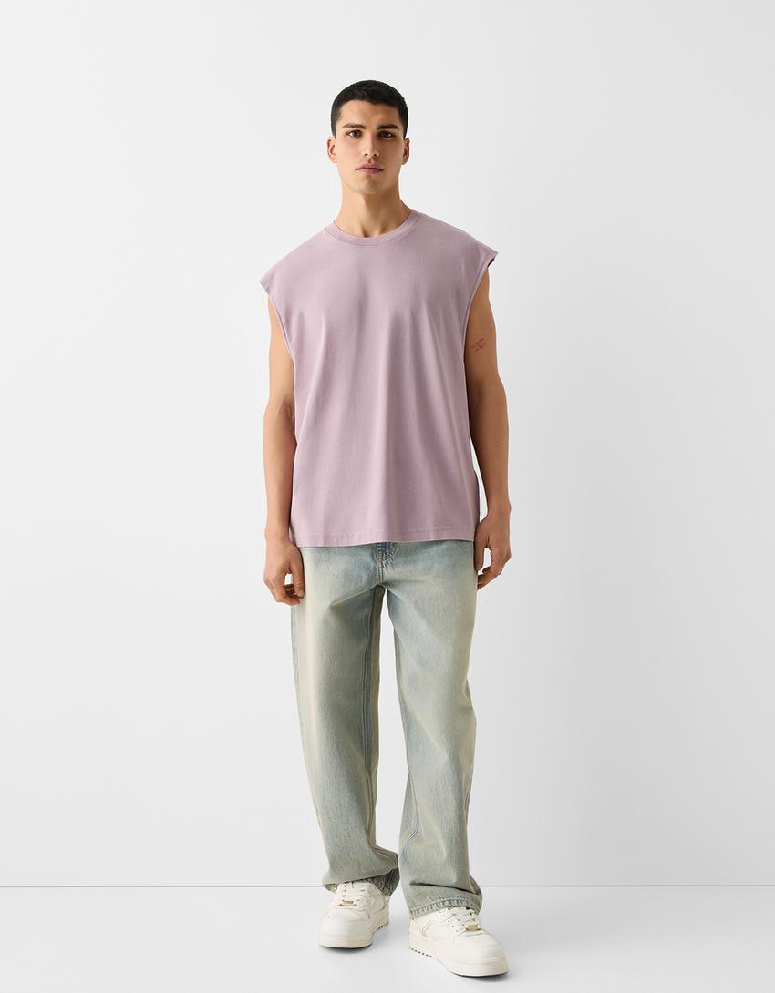 T-shirt sem mangas oversize-Roxo-3