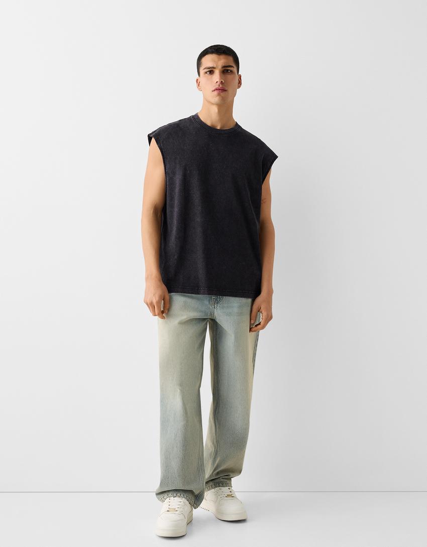 T-shirt sem mangas oversize-Preto-3