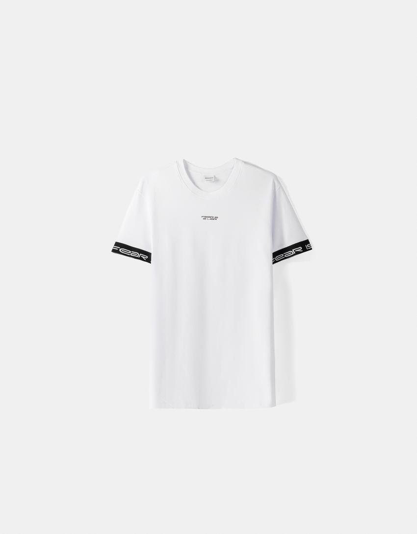 Slim-fit short sleeve T-shirt with strip-White-4