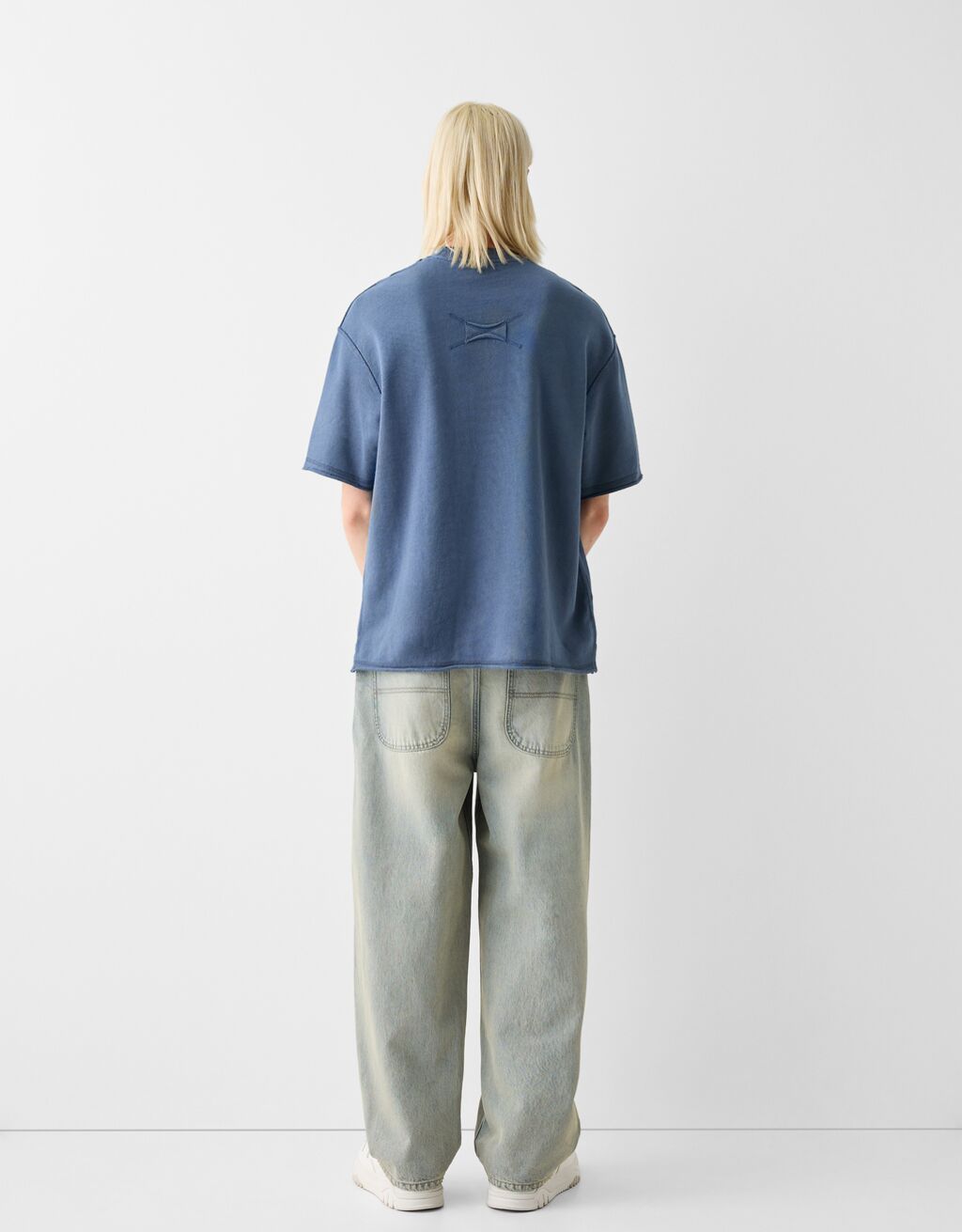 T-shirt manches courtes molleton effet délavé-Bleu foncé-1