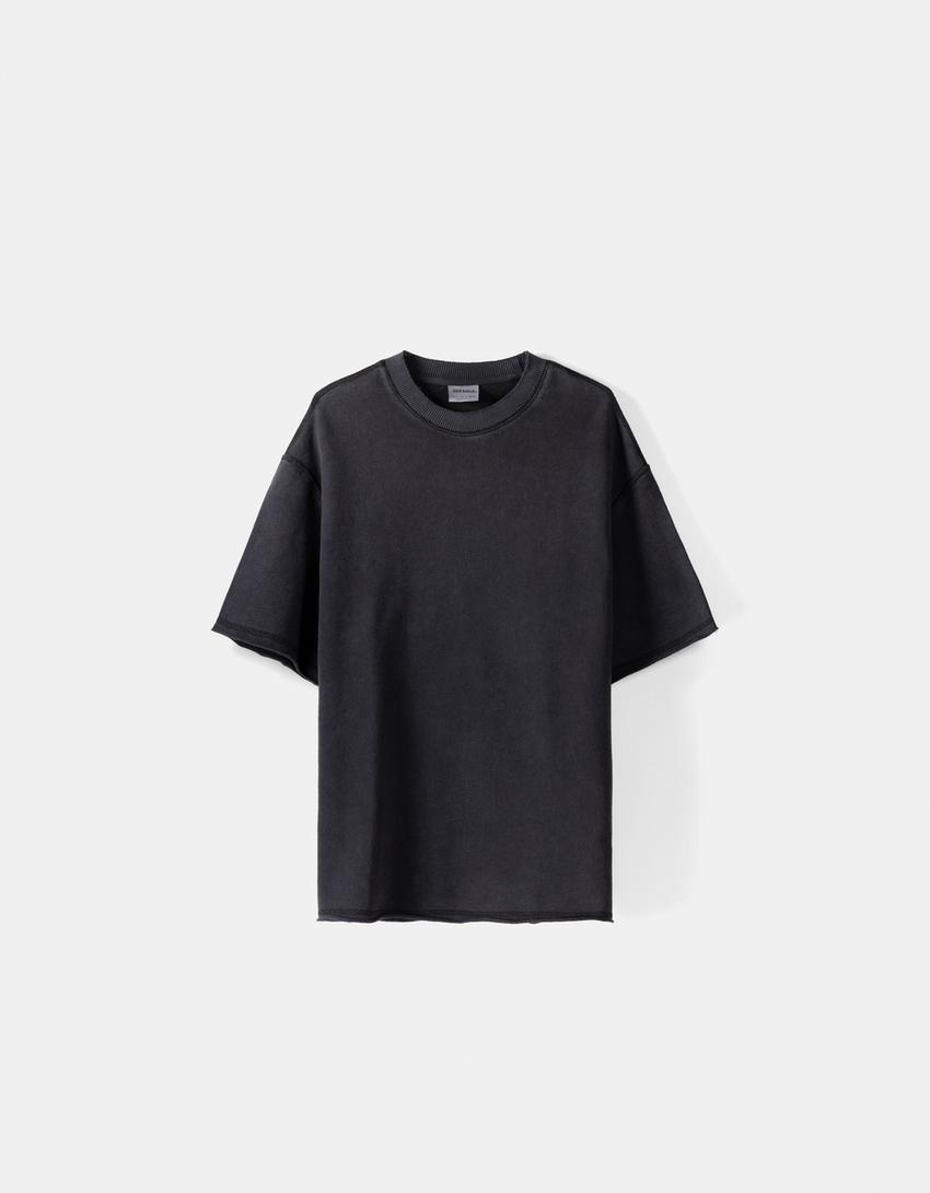 Sweatshirt manga curta felpa efeito lavado-Preto-4