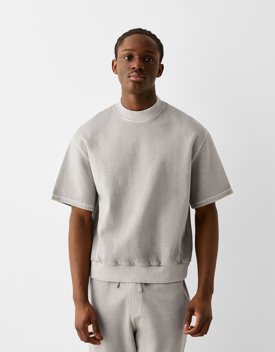 Plüsch-T-Shirt aus Interlock im Washed-Look mit kurzen Ärmeln und Patentmuster