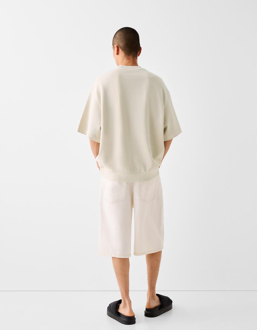 Camiseta manga corta felpa interlock efecto lavado rib-Beige-1