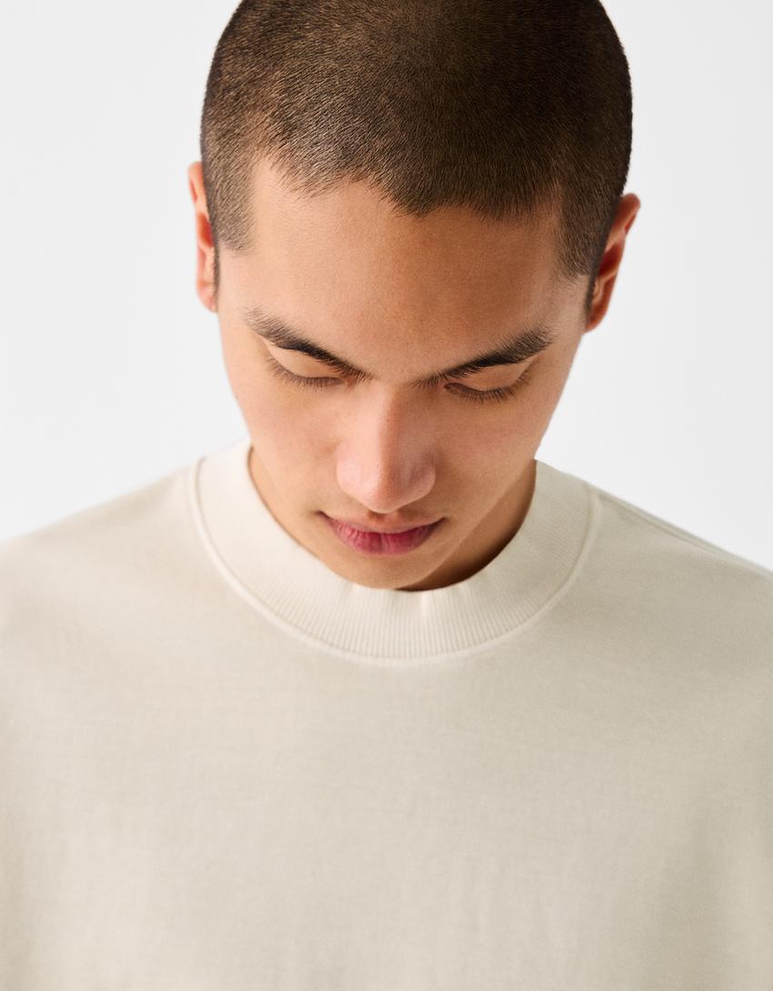 Camiseta manga corta felpa interlock efecto lavado rib-Beige-2