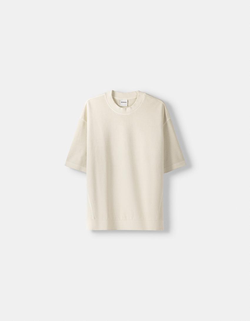 Camiseta manga corta felpa interlock efecto lavado rib-Beige-4