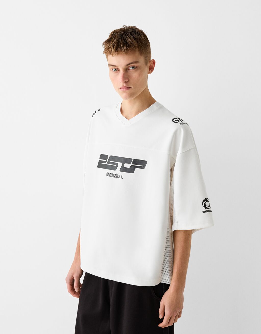 Printed short sleeve cropped oversize T shirt New Men Bershka