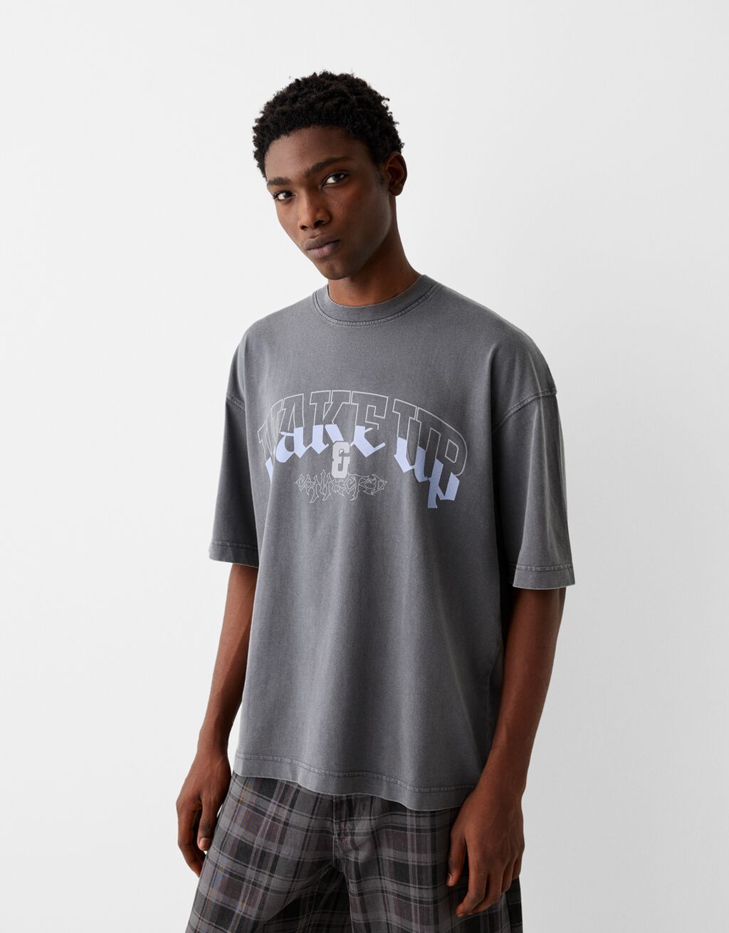Faded effect printed boxy fit short sleeve T shirt T shirts