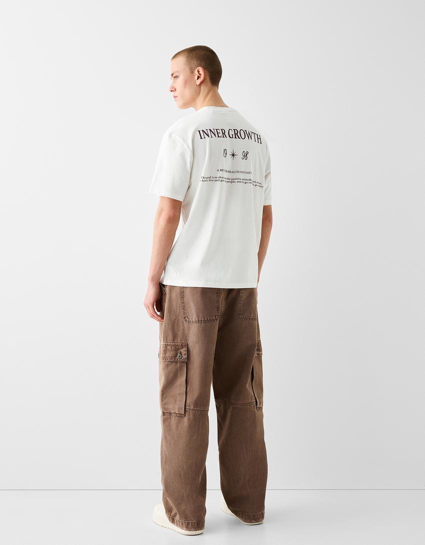 T-shirt manches courtes boxy fit imprimé-Blanc cassé-1