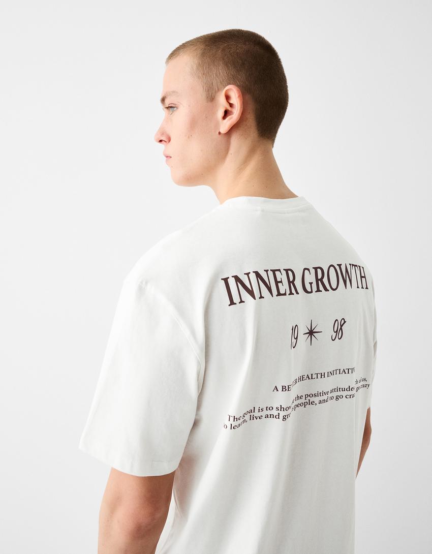 T-shirt manches courtes boxy fit imprimé-Blanc cassé-2