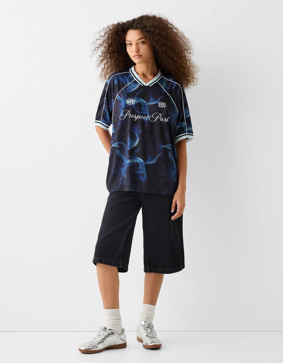 T-shirt de manga curta oversize mesh de futebol