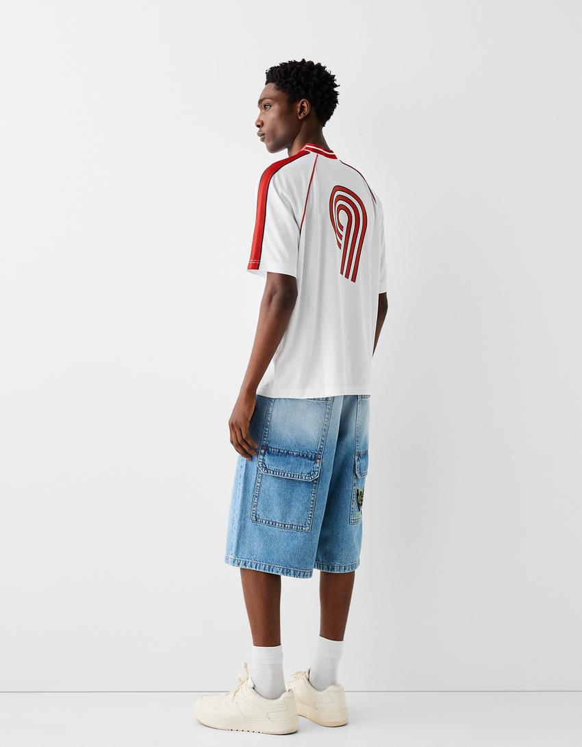 تيشرت رياضي شبكي بأكمام قصيرة وقصة مربعة-أبيض-1