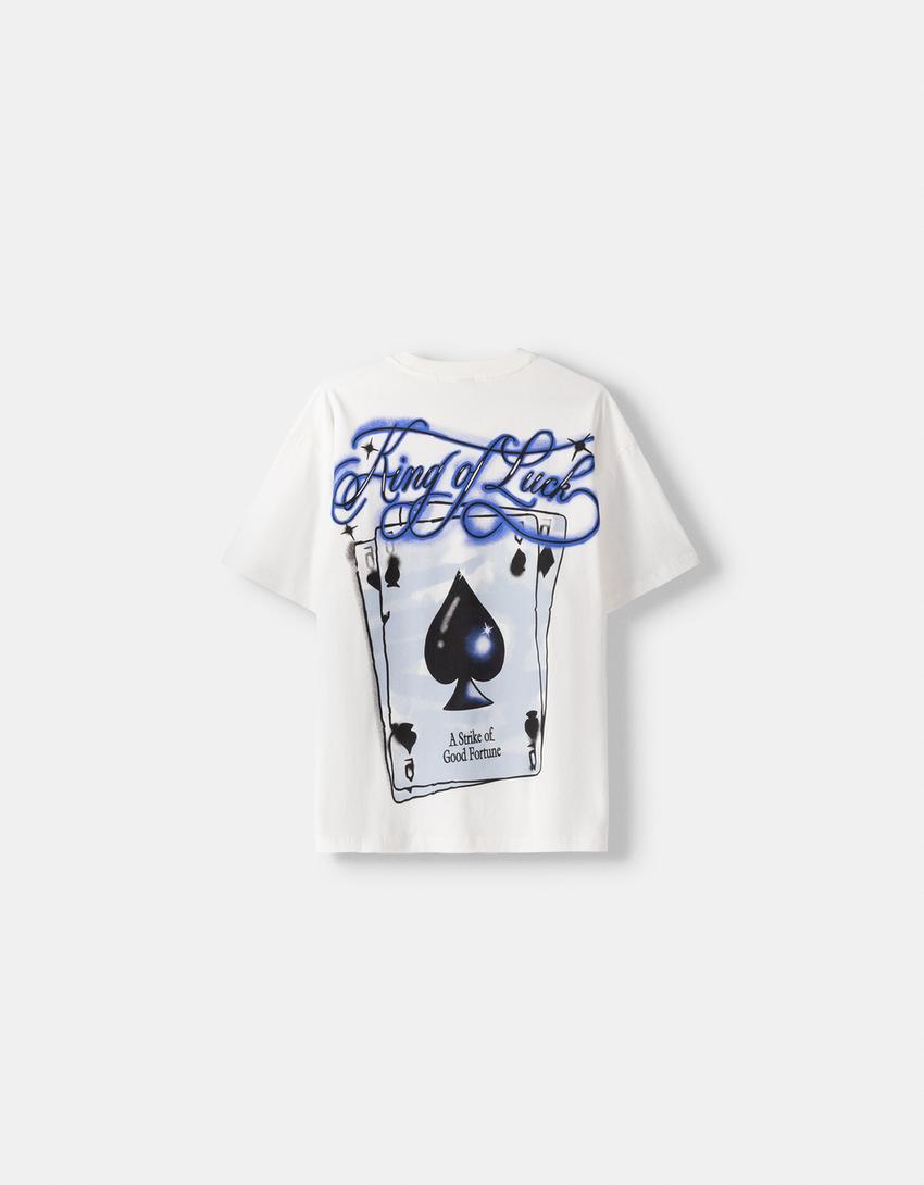 T-shirt manga curta boxy estampado-Branco-5