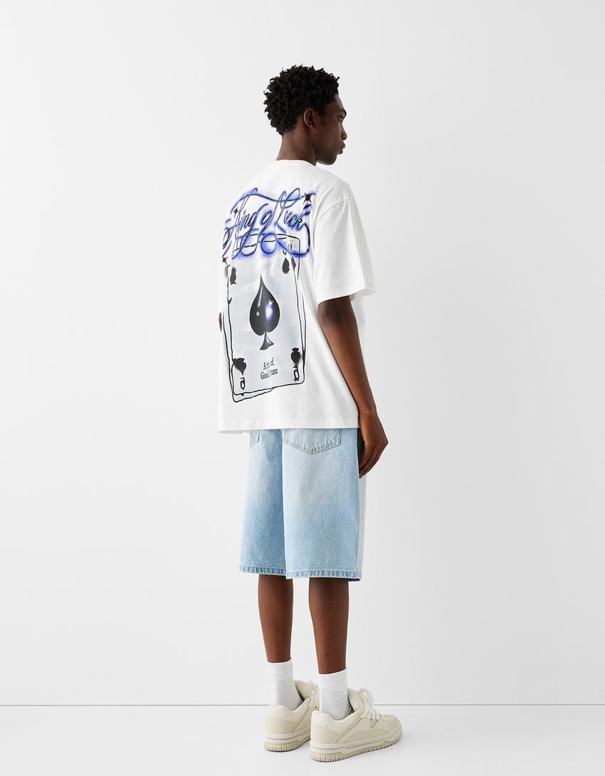 T-shirt manga curta boxy estampado-Branco-1