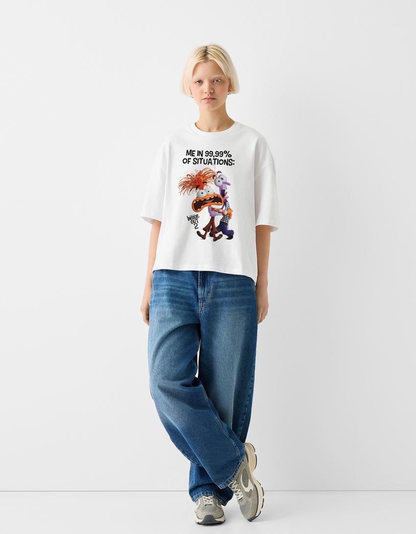 Inside Out 2 cropped short sleeve T-shirt-White-4