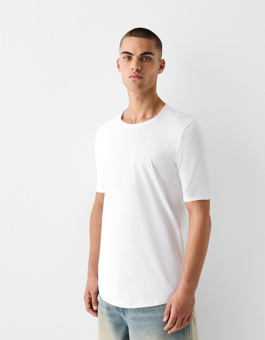טי שירט Slim fit עם שרוול קצר-לבן-0