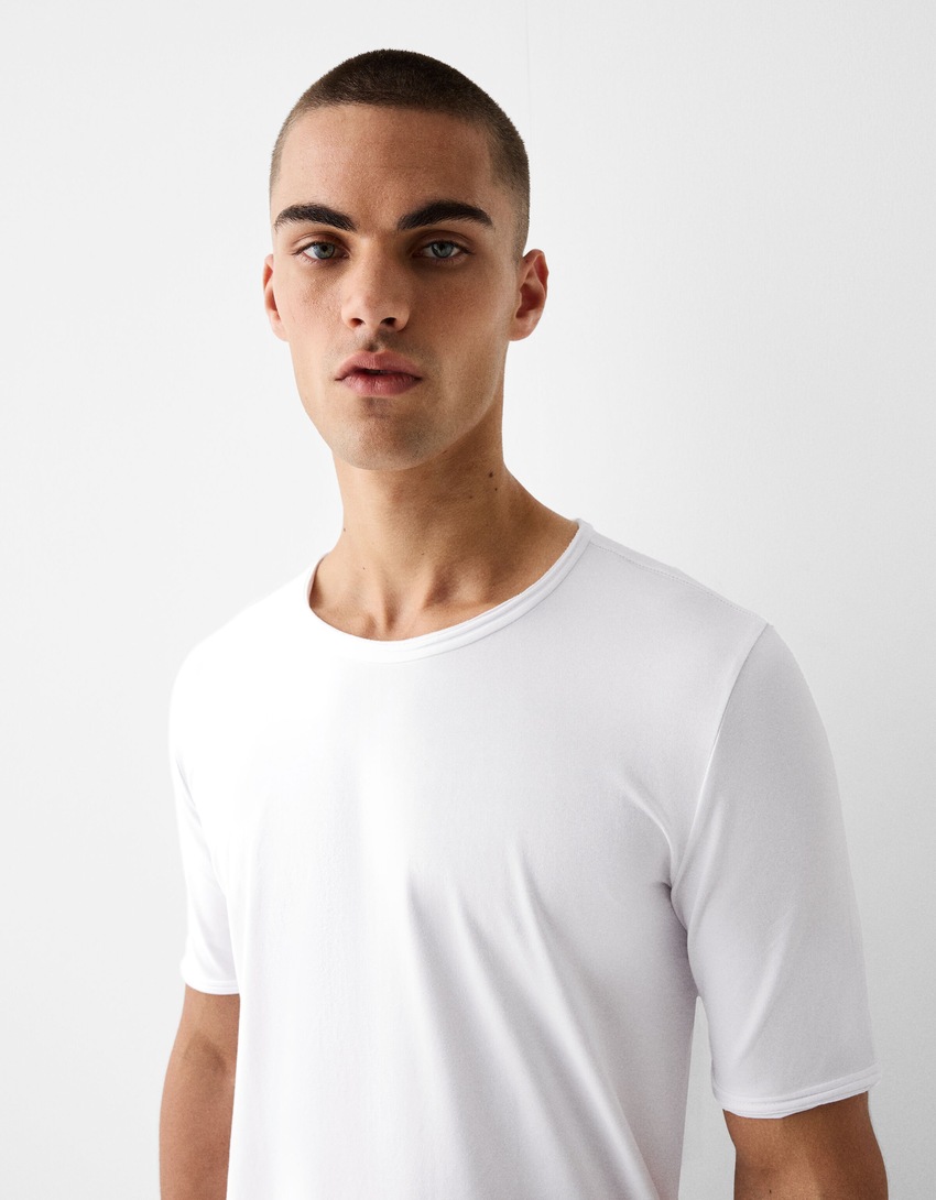 טי שירט Slim fit עם שרוול קצר-לבן-2