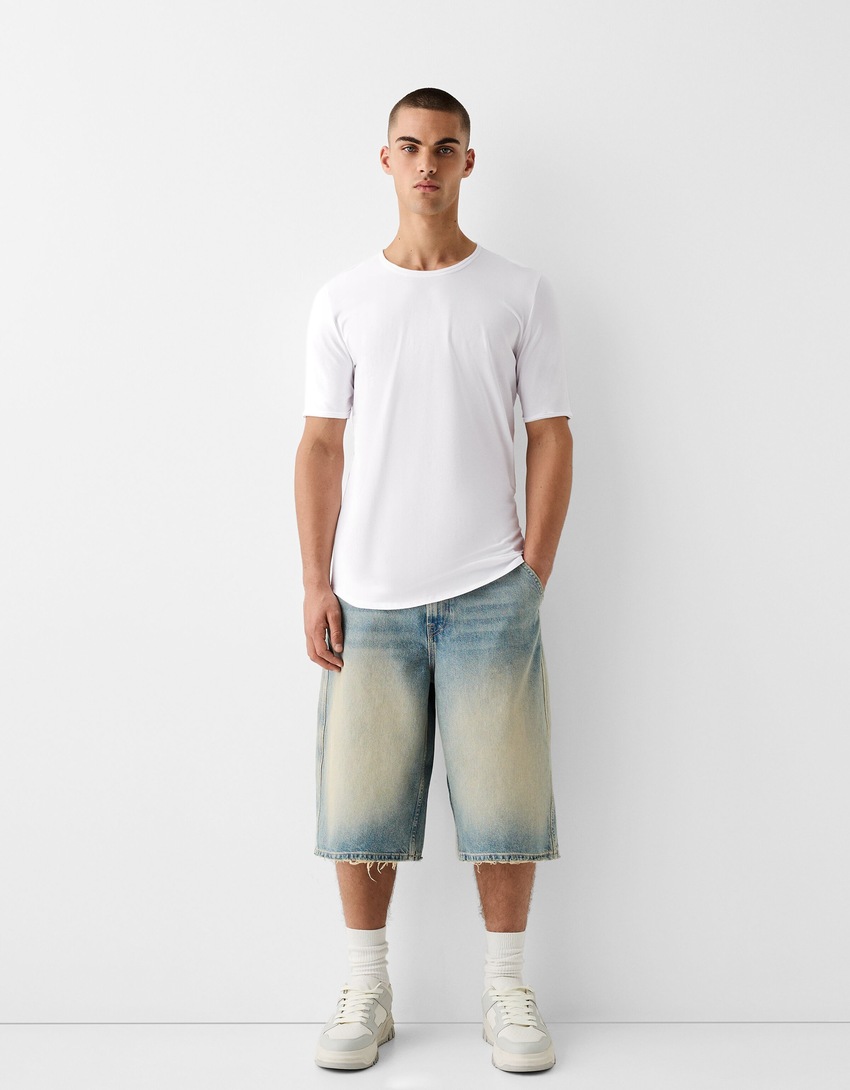 טי שירט Slim fit עם שרוול קצר-לבן-3