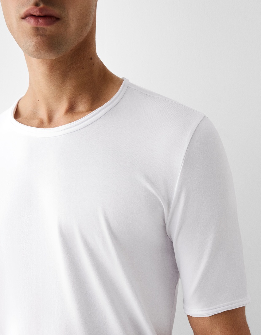 טי שירט Slim fit עם שרוול קצר-לבן-5