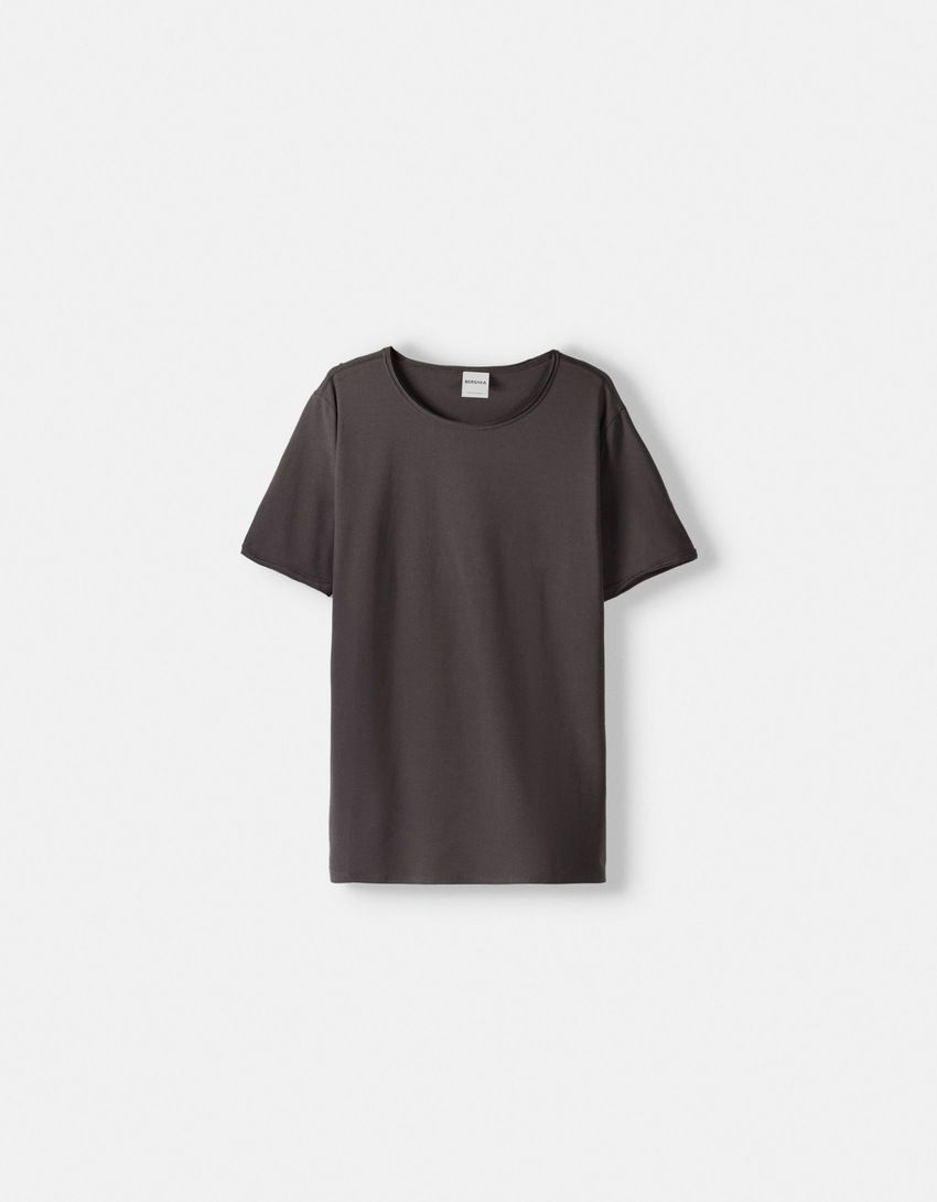 טי שירט Slim fit עם שרוול קצר-אפור-4