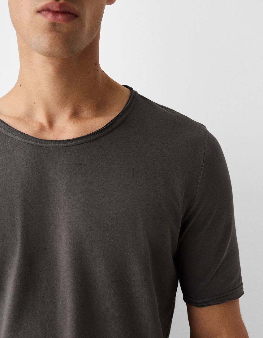 טי שירט Slim fit עם שרוול קצר-אפור-5