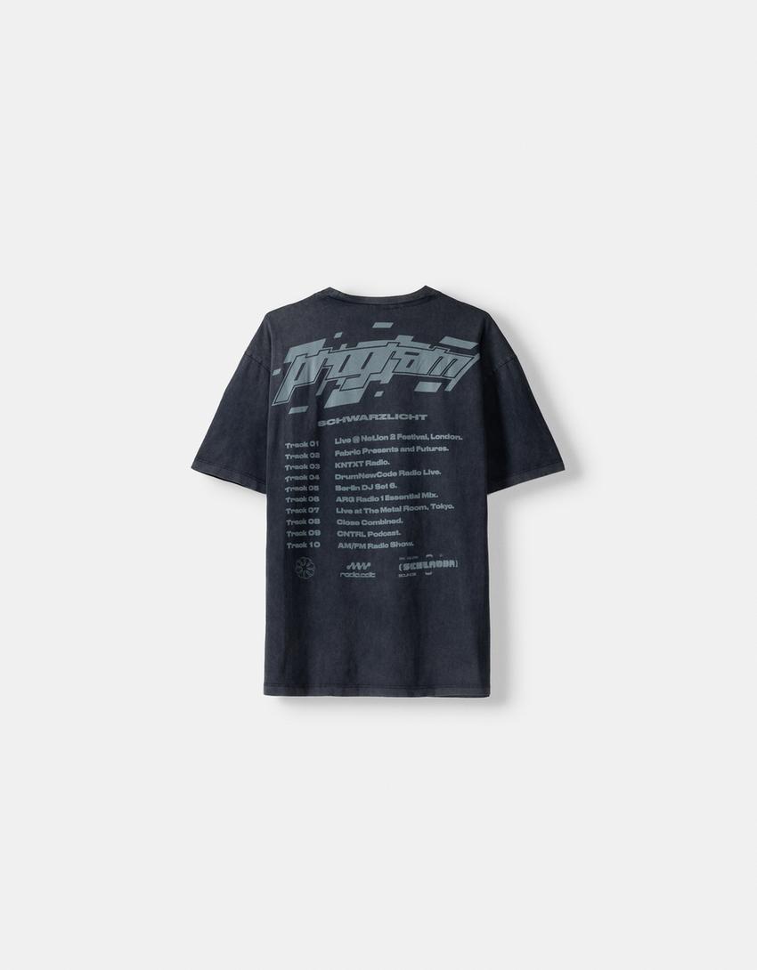 T-shirt manches courtes boxy effet délavé imprimé-Noir-5