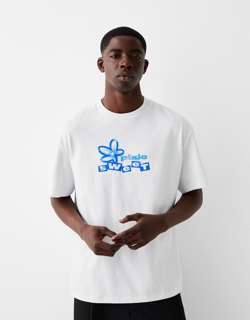 T-shirt manches courtes imprimé graffiti-Blanc-0
