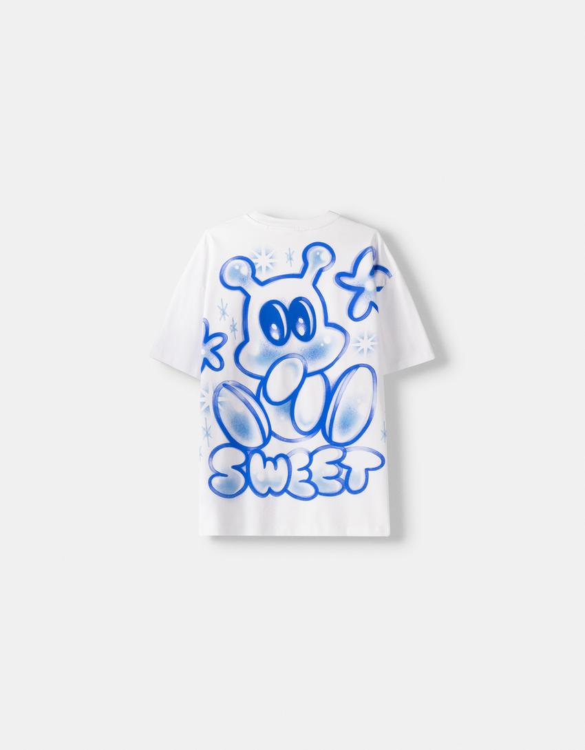 T-shirt manches courtes imprimé graffiti-Blanc-5