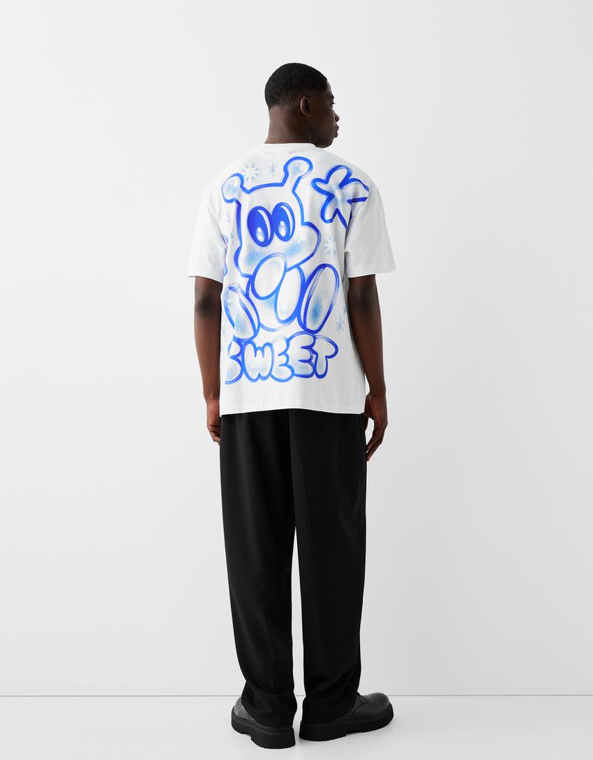 T-shirt manches courtes imprimé graffiti-Blanc-1