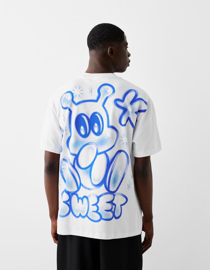 T-shirt manches courtes imprimé graffiti-Blanc-2