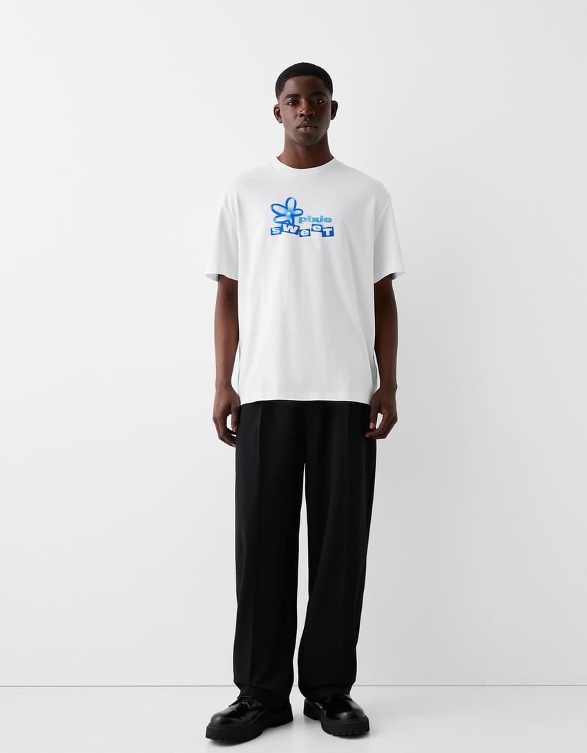 T-shirt manches courtes imprimé graffiti-Blanc-3