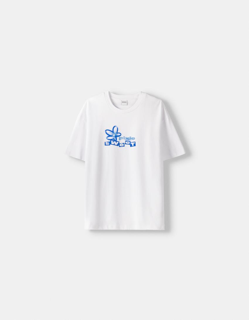T-shirt manches courtes imprimé graffiti-Blanc-4