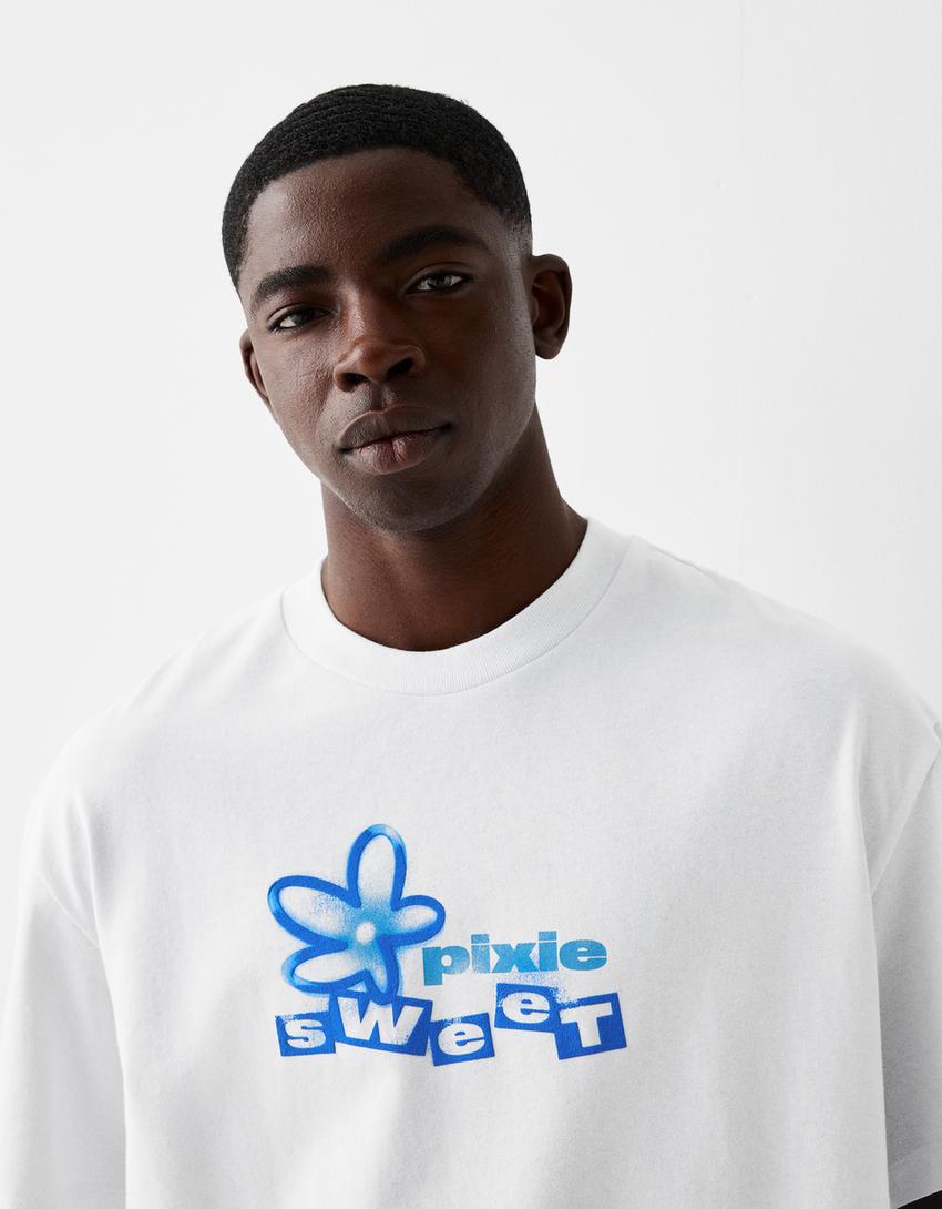 T-shirt manches courtes imprimé graffiti-Blanc-6
