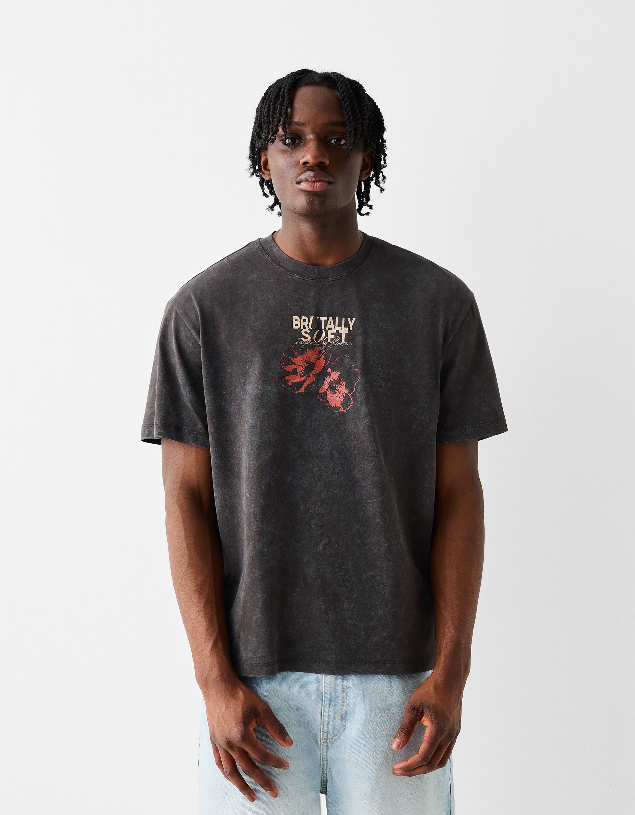 Faded-effect printed boxy fit short sleeve T-shirt - T-shirts 