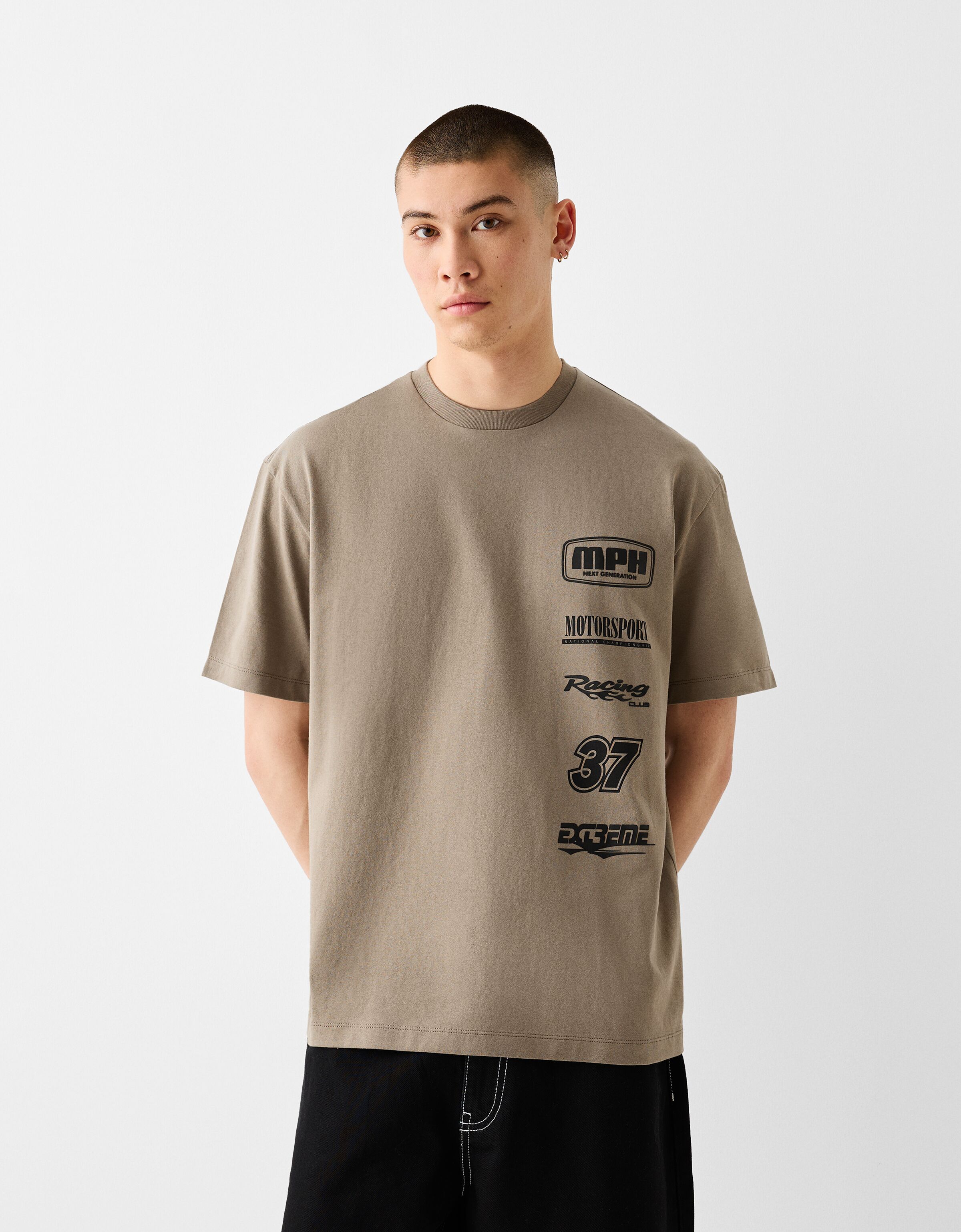 Printed boxy-fit short sleeve T-shirt - T-shirts - Men | Bershka