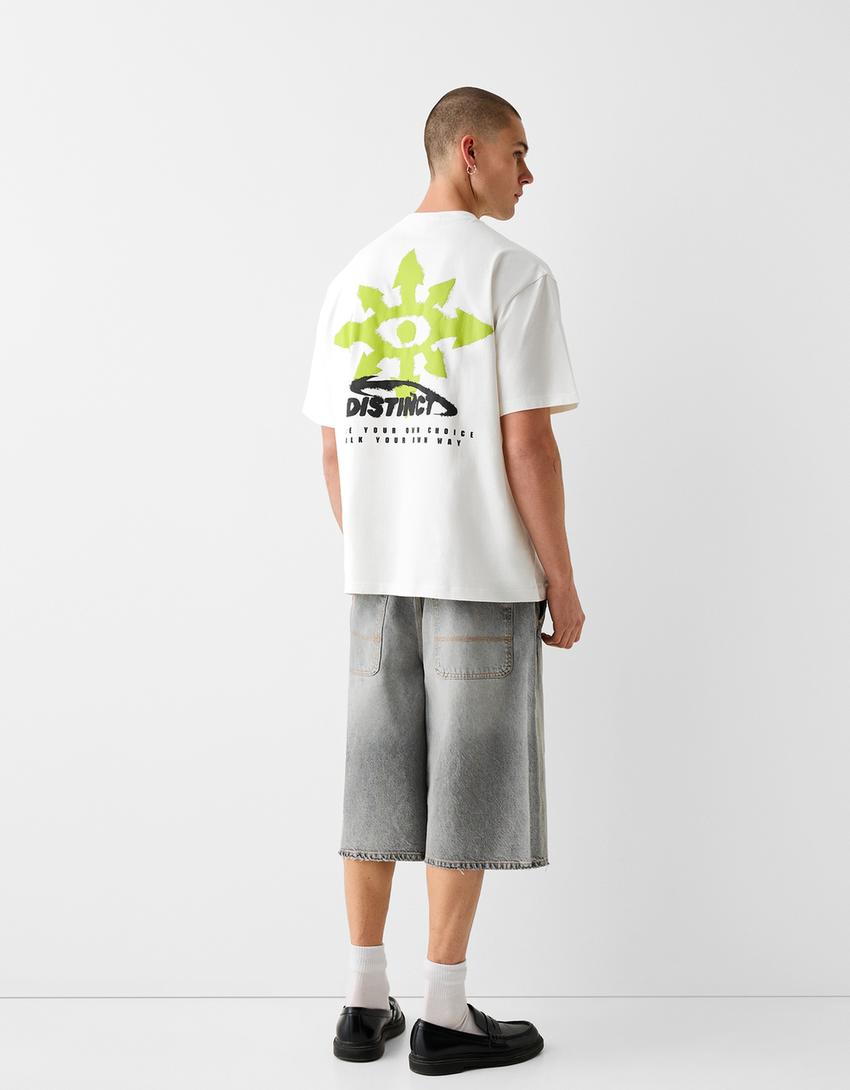 Boxy-fit short sleeve print T-shirt-White-1