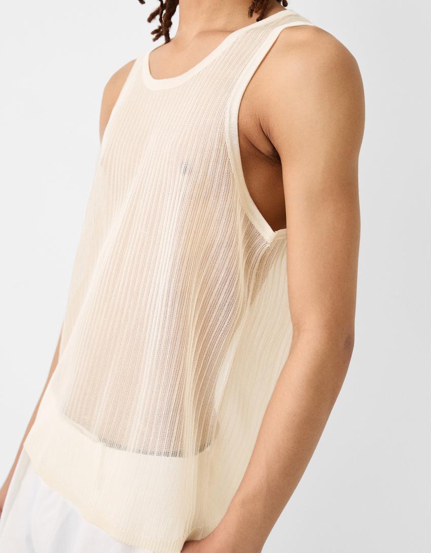 Top sans manches ajouré-Sable-2