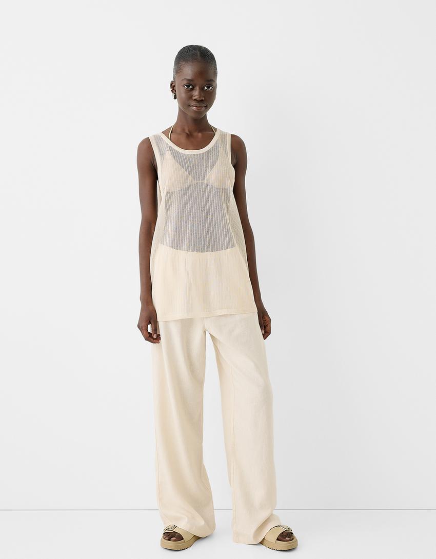 Top sans manches ajouré-Sable-3