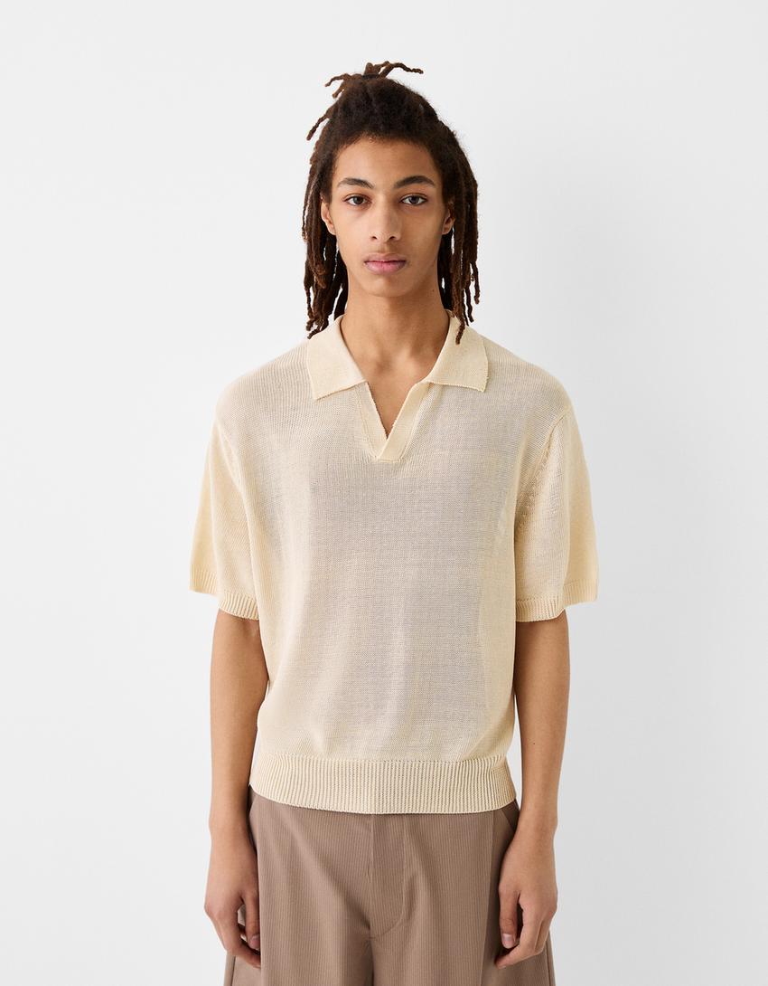 Polo manches courtes texture-Sable-0