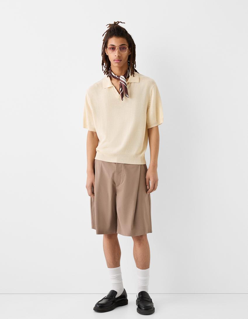 Polo manches courtes texture-Sable-2